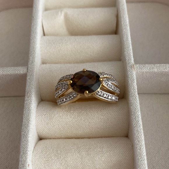 Genuine Smokey Quartz Oval East/West setting Ring - Picture 3 of 10